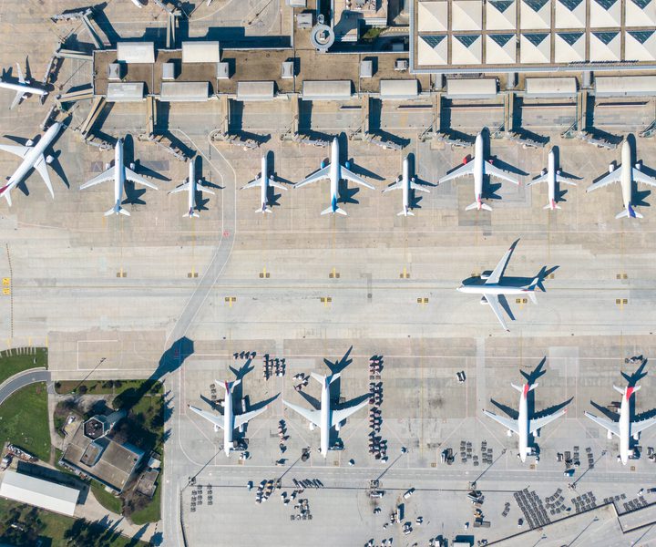 Airport runway birds eye view