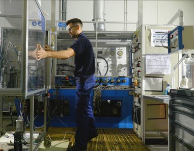 Ed Compton setting up test rig