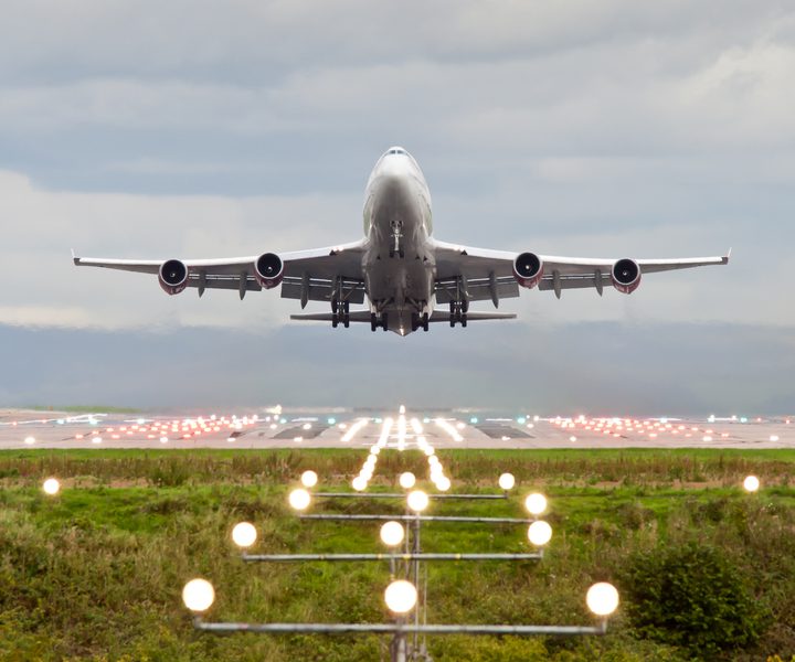 Airplane taking off at Manchester airport