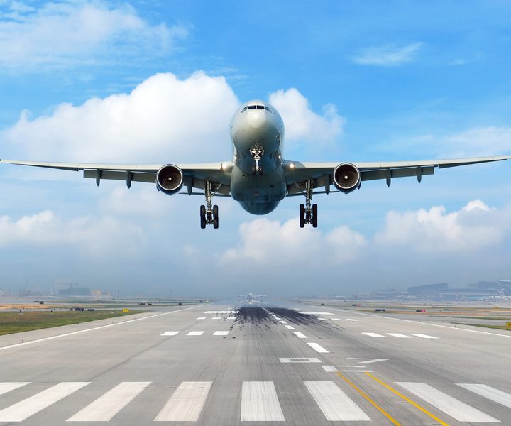 Daily view runway airport of the clouds nd the airplane flies up rapidly into the sky.